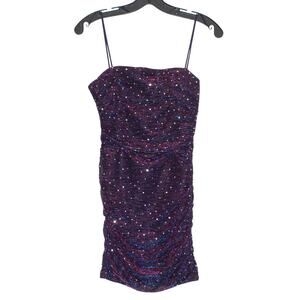Lulus Dress Y2K Disco Glam Retro Whimsigoth Rave Sequin Metallic Purple Small